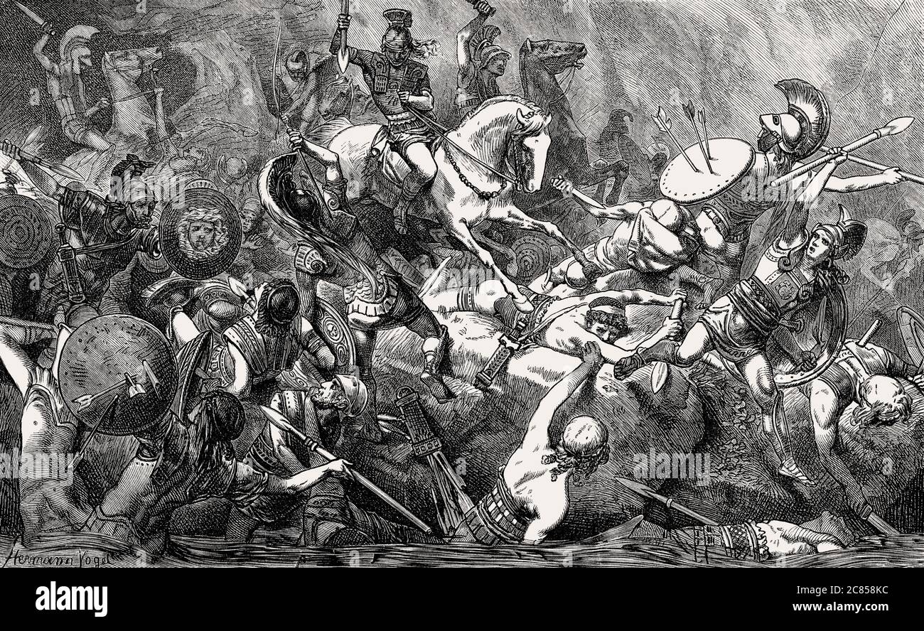 La cavalerie Syracuse tuer les soldats athéniens, Syracuse, Sicile, 415 avant J.-C., guerre du Péloponnèse Banque D'Images