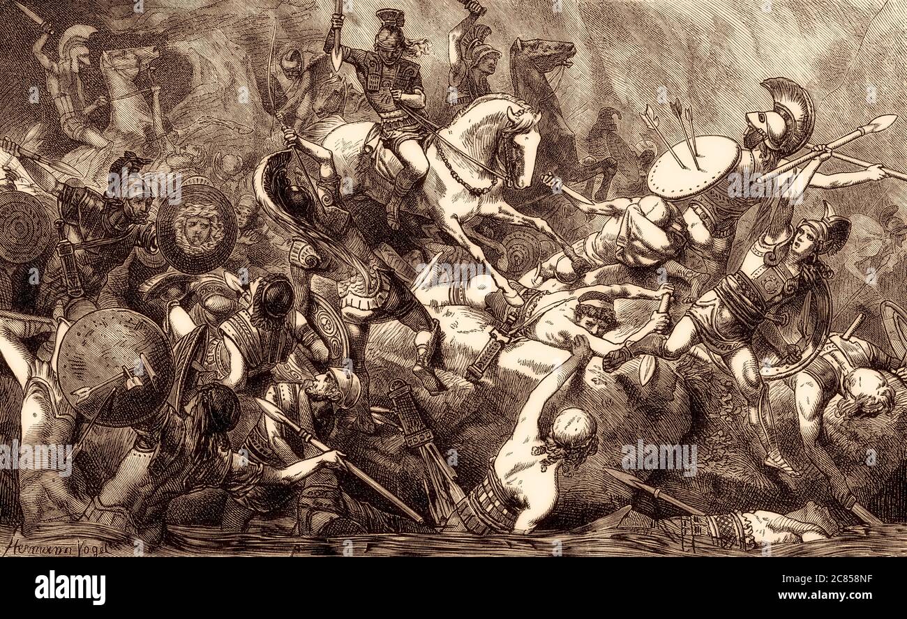 La cavalerie Syracuse tuer les soldats athéniens, Syracuse, Sicile, 415 avant J.-C., guerre du Péloponnèse Banque D'Images