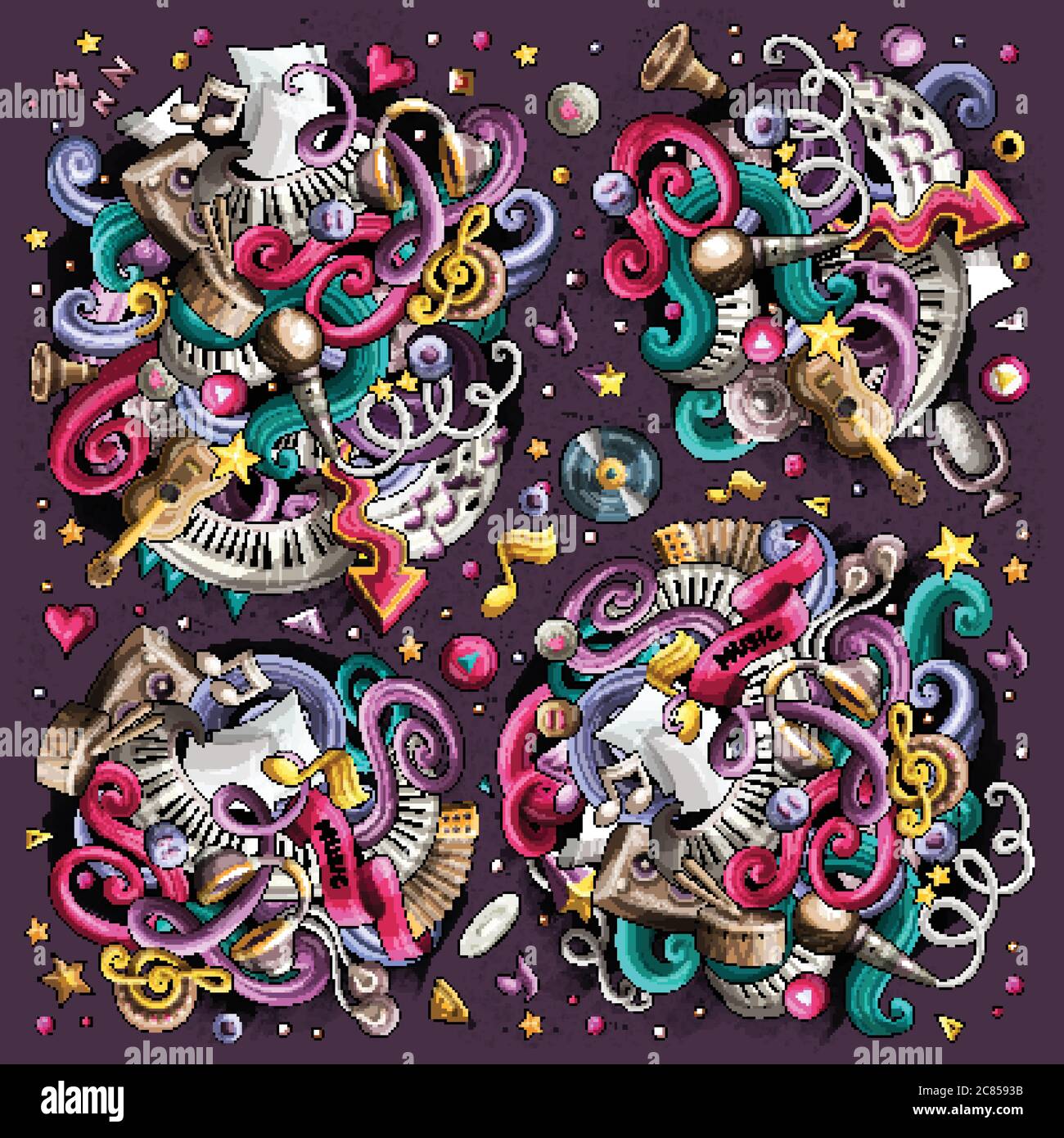 Vector doodles ensemble de combinaisons musicales d'objets Illustration de Vecteur