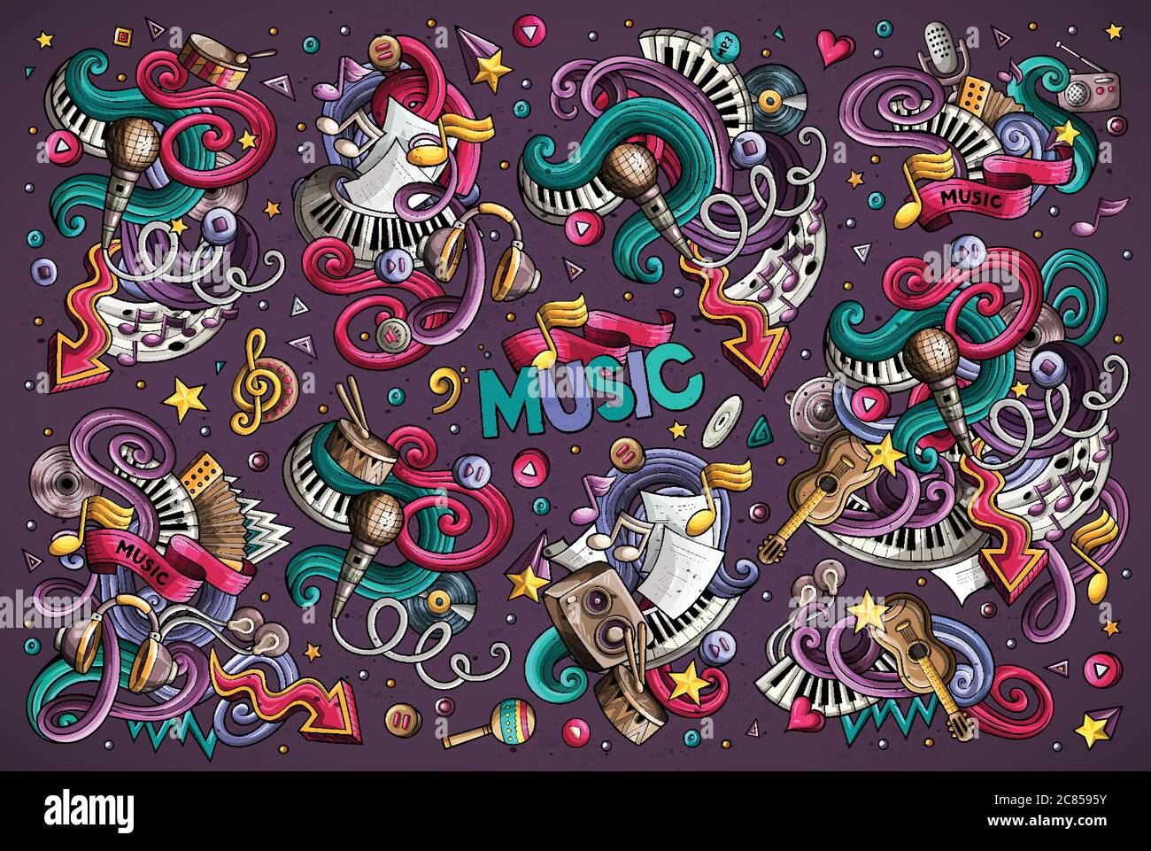 Vector doodles ensemble de combinaisons musicales d'objets Illustration de Vecteur