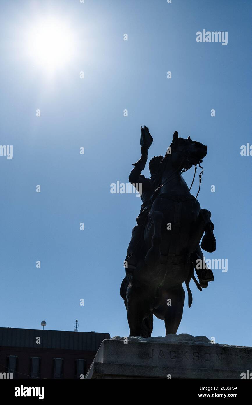 WASHINGTON, DC - UNE statue du président Andrew Jackson, le septième président des États-Unis (1829-1837), à Lafayette Park, dans le centre-ville de Washingto Banque D'Images