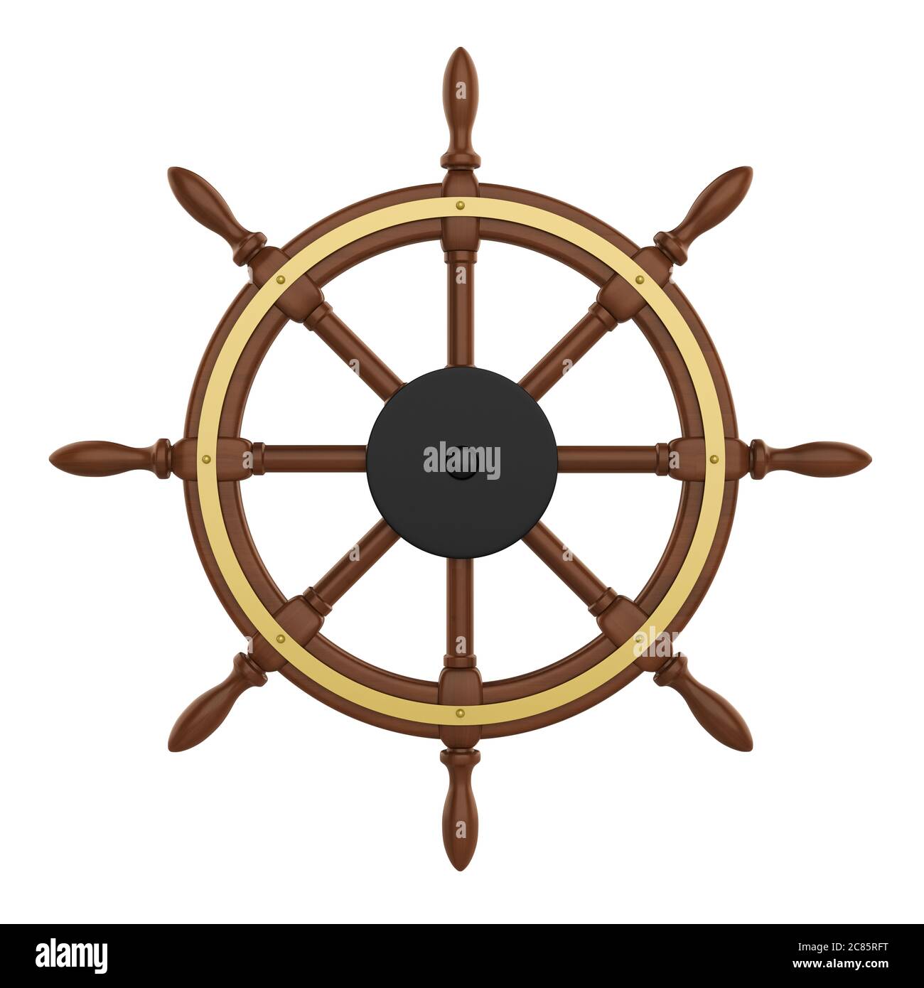 Steering equipment boat isolated navigate render rudder wheel Banque de