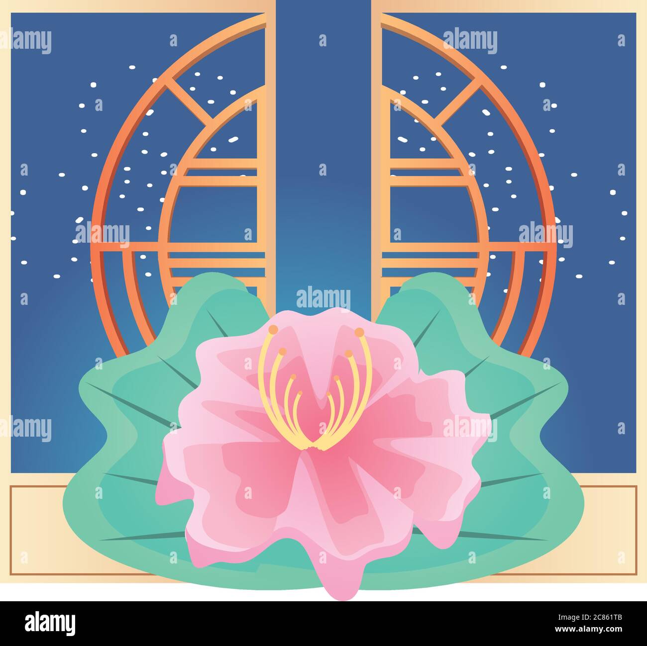 porte chinoise avec fleur sur fond blanc motif vectoriel Illustration de Vecteur