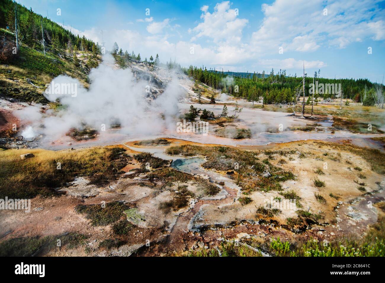 Artistes Paint Pot Trail dans le parc national de Yellowstone, Wyoming Banque D'Images