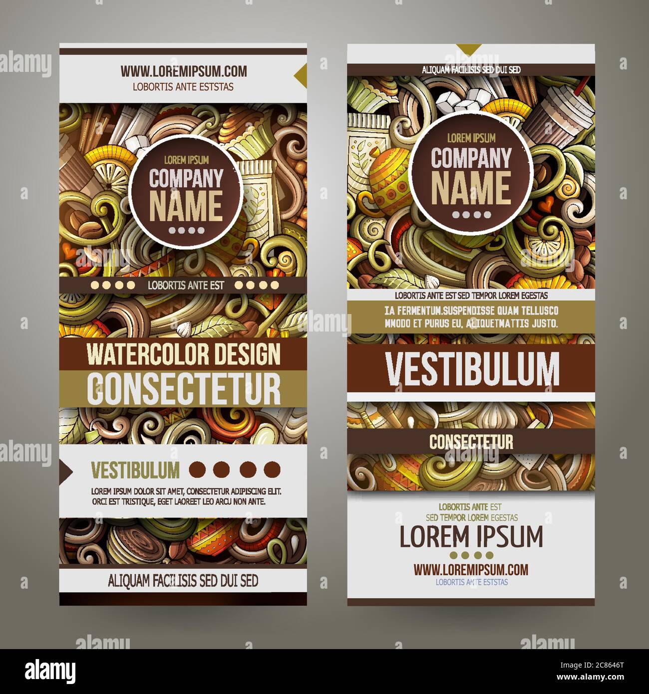 Dessins animés vecteur Doodles Cafe 2 bannières verticales Illustration de Vecteur