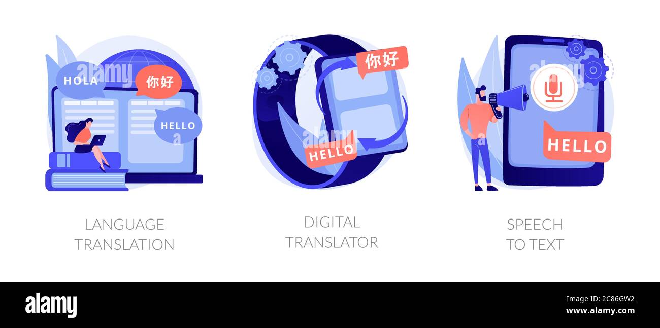 Métaphores vectorielles de périphériques de traduction multilingues. Illustration de Vecteur