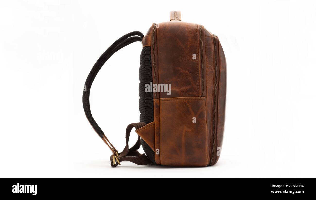 sac à dos cuir sac brun bagage moderne accessoire design Banque D'Images