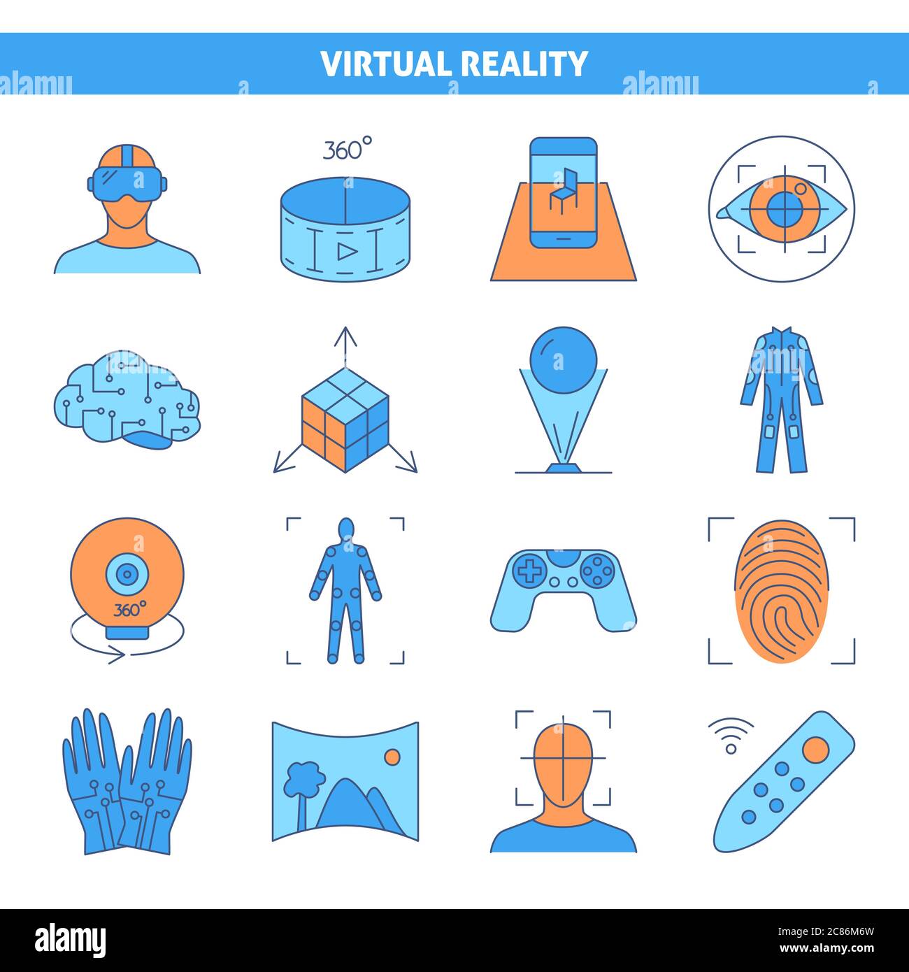Icône de réalité virtuelle définie en style de ligne colorée. Collection de symboles de technologie informatique moderne. Illustration vectorielle. Illustration de Vecteur
