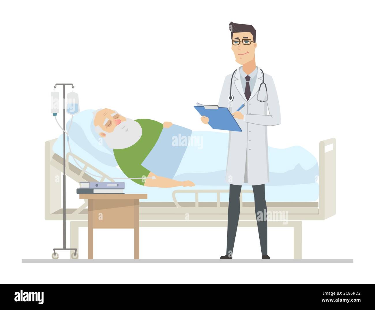 Homme senior à l'hôpital - illustration de style plat Illustration de Vecteur