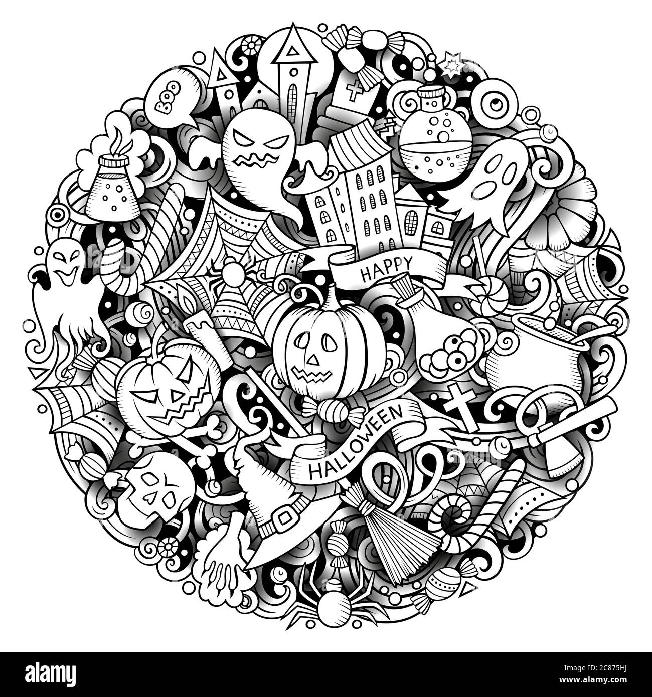 Dessin animé vectoriel griffeaux bonne illustration Halloween. Décrivez une image ronde amusante Illustration de Vecteur