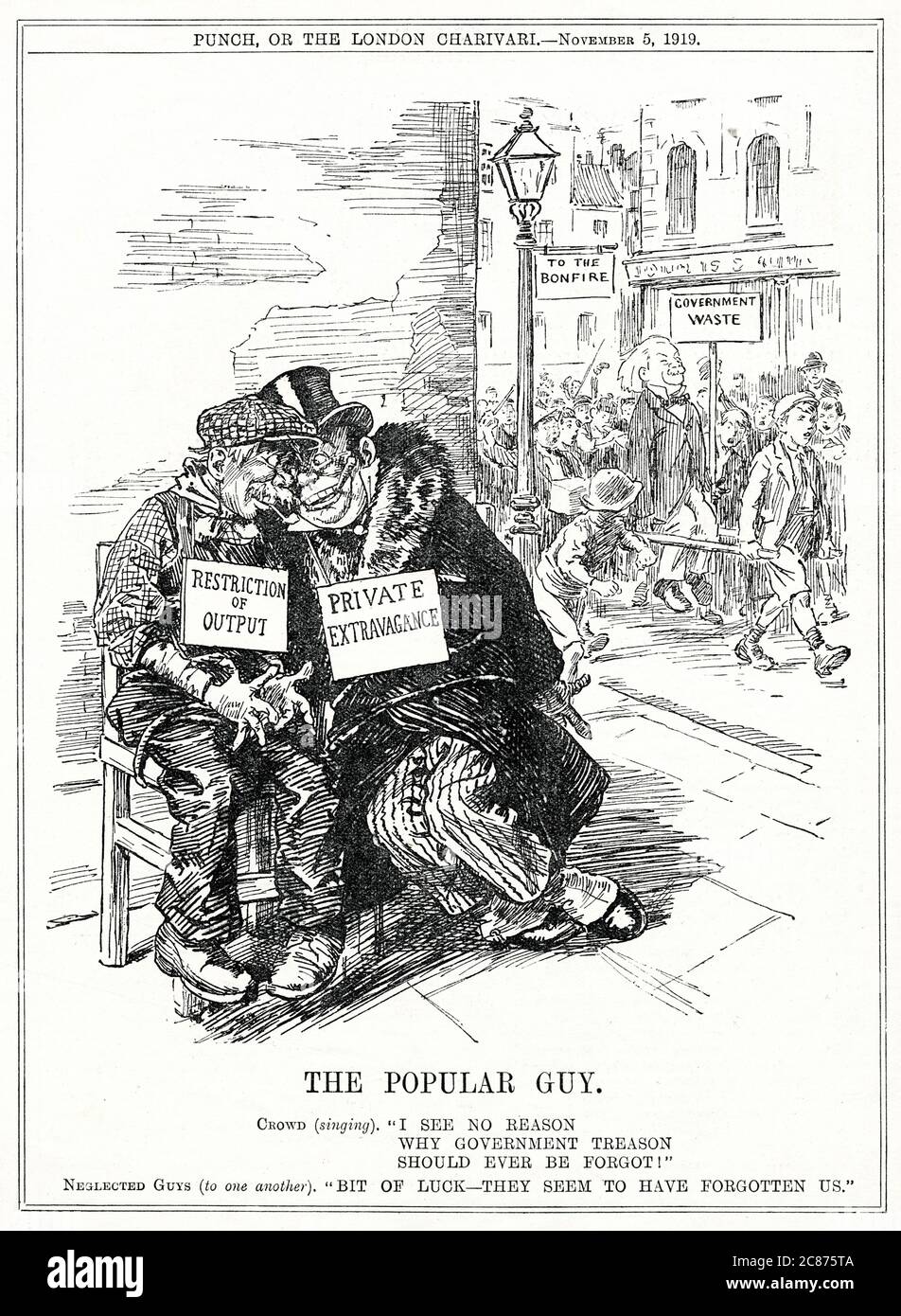 Caricature, le populaire Guy (Lloyd George): "Je ne vois aucune raison pour que la trahison du gouvernement soit jamais oubliée!" Date: 1919 Banque D'Images