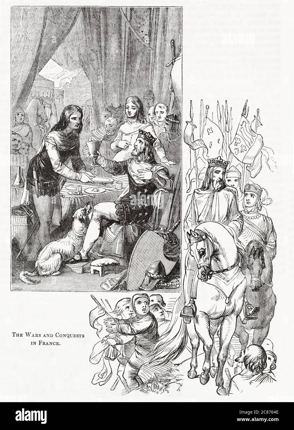 Le Valhalla britannique - les guerres et les conquêtes en France. Représentant Édouard, le prince noir, recevant son prisonnier, le roi Jean II de France, qu'il captura à Poitiers, puis chevauchant avec lui à travers Londres. Banque D'Images