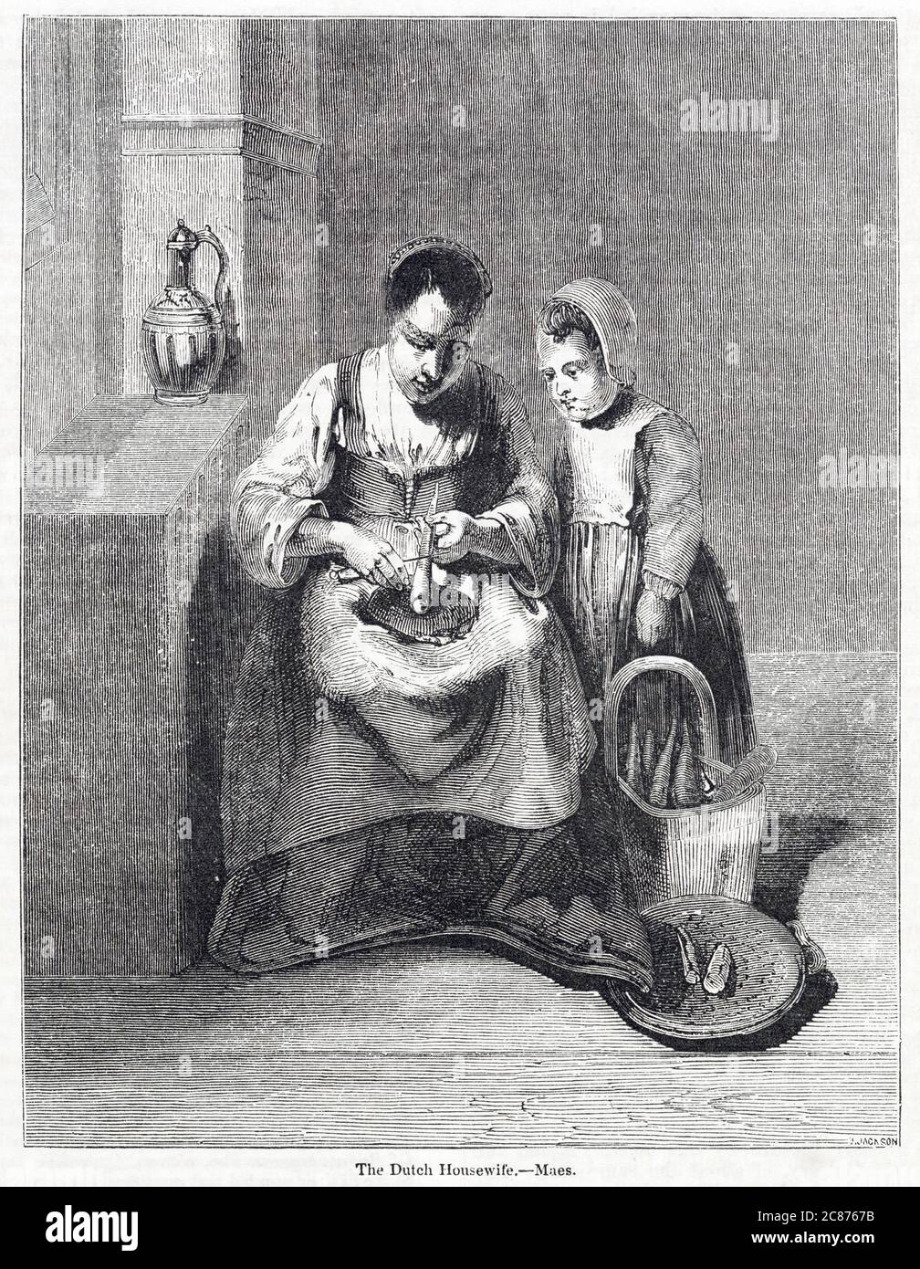 The Dutch Housewife, de Nicolaes Maes, à la National Gallery de Londres. Banque D'Images