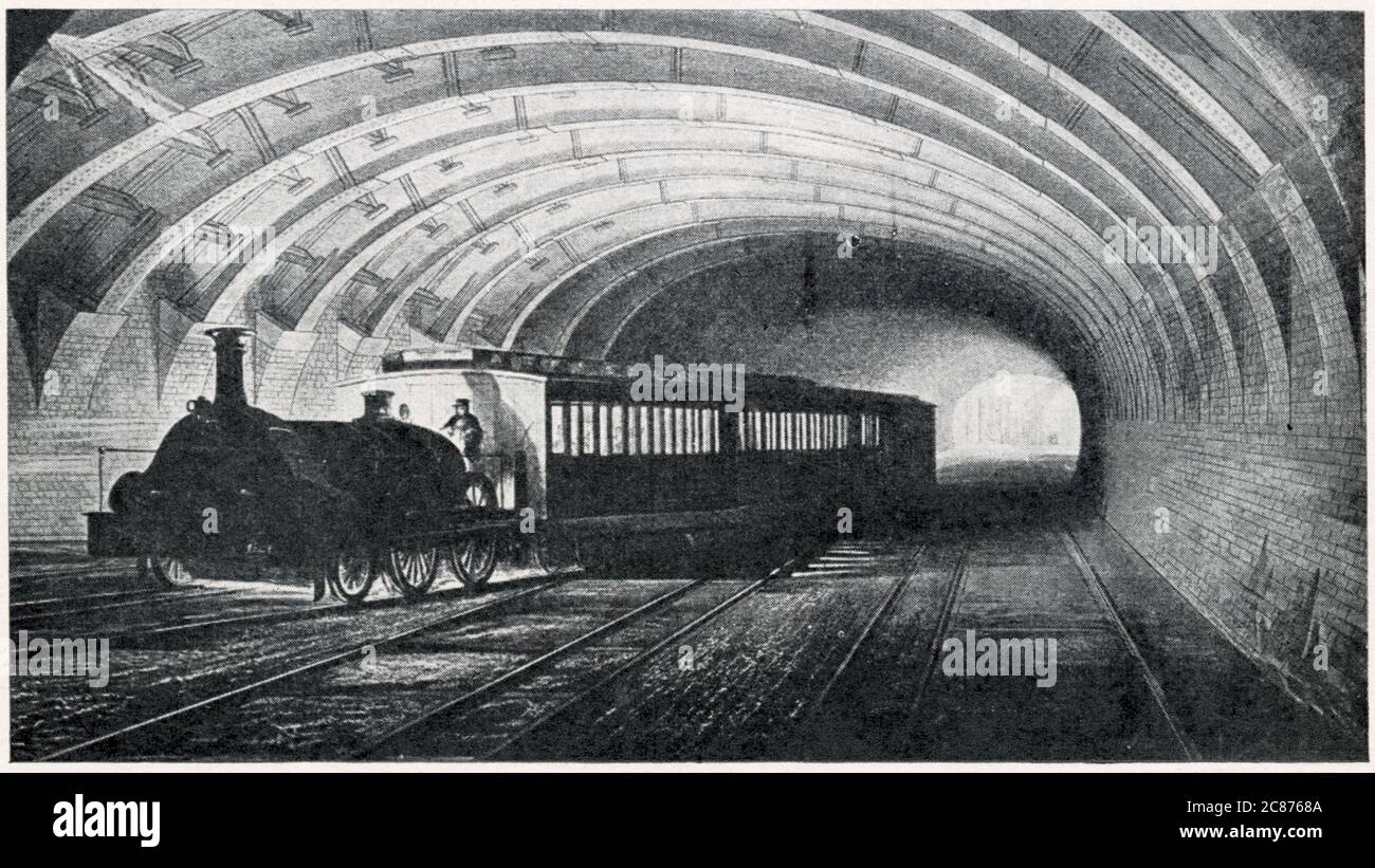 WorldÆs le premier train de métro pour passagers, reliant Edgware Road à Kings Cross, Londres. Les travaux de construction de la ligne métropolitaine ont commencé en 1853, et le premier voyage a eu lieu dix ans plus tard. Banque D'Images