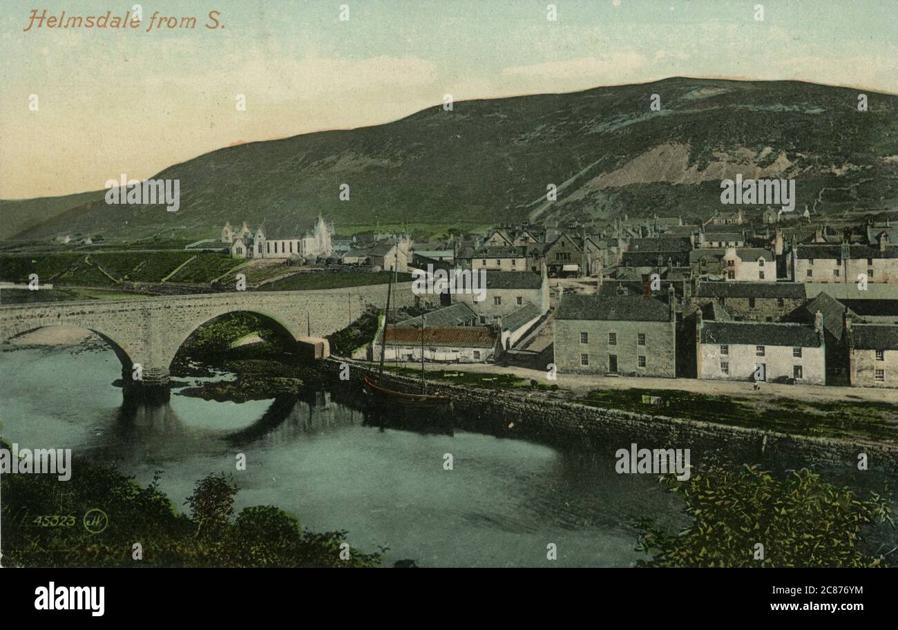 Vue depuis le sud, Helmsdale, Sutherland, Écosse. 1910s Banque D'Images