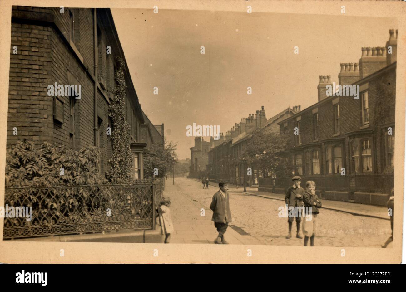 Thomas St (maintenant parti), Cheetham Hill, Manchester, Lancashire, Angleterre. Date: 1920 Banque D'Images