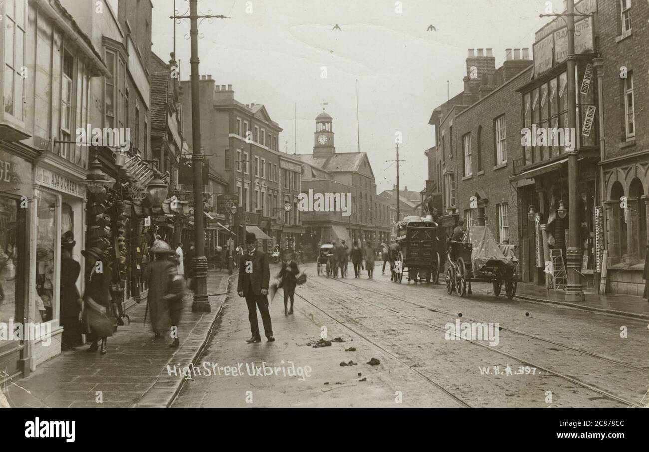 High Street, Uxbridge, Hillingdon, Londres, Angleterre. Date: 1915 Banque D'Images