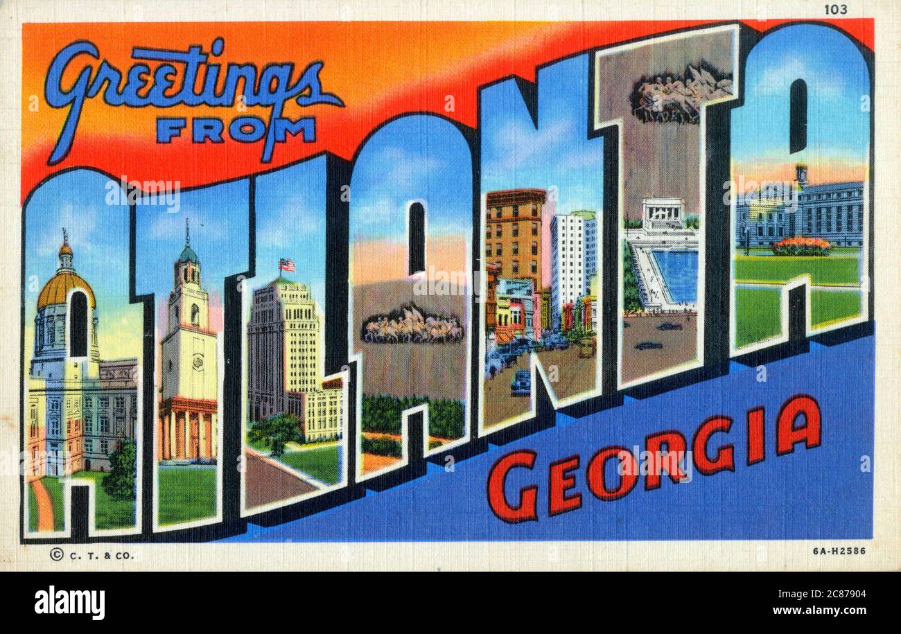 Carte postale à grande lettre - Salutations d'Atlanta, Géorgie, États-Unis Banque D'Images
