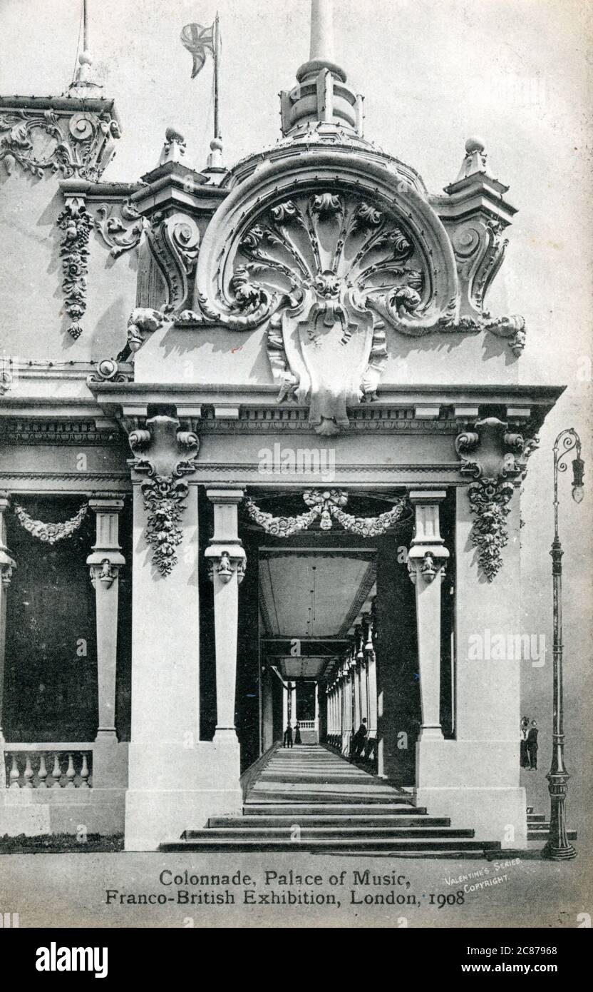 Palais de la musique - exposition franco-britannique, Londres - la Colonnade. Banque D'Images