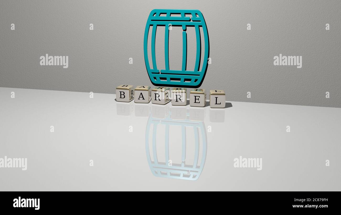 Illustration 3D de GRAPHIQUES DE BARILLET et de texte fait par des lettres métalliques de dés pour les significations connexes du concept et des présentations. Fond et noir Banque D'Images