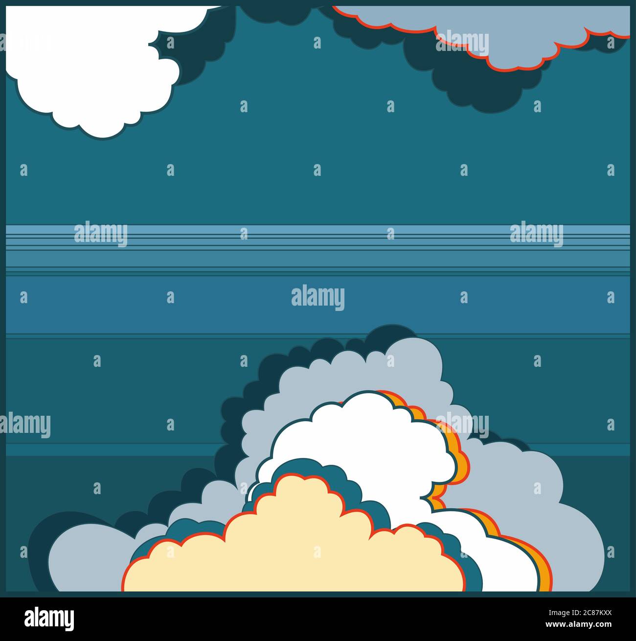 Nuages ciel nuit fond vectoriel. Illustration vectorielle dessinée à la main. Nuages de dessins animés et brouillard pour logo, carte postale d'affiche Illustration de Vecteur