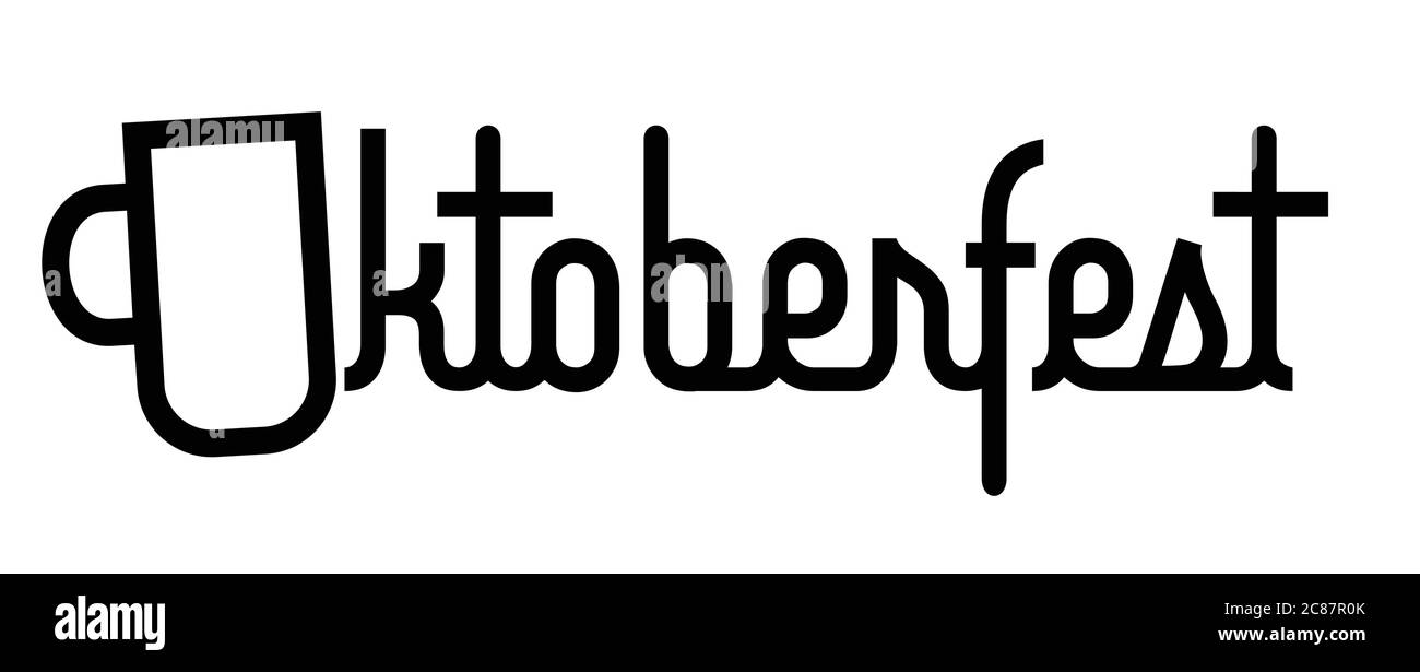 Oktoberfest - logo avec la lettre O remplacée par une tasse à bière. Mot et image mixtes. Illustration de Vecteur