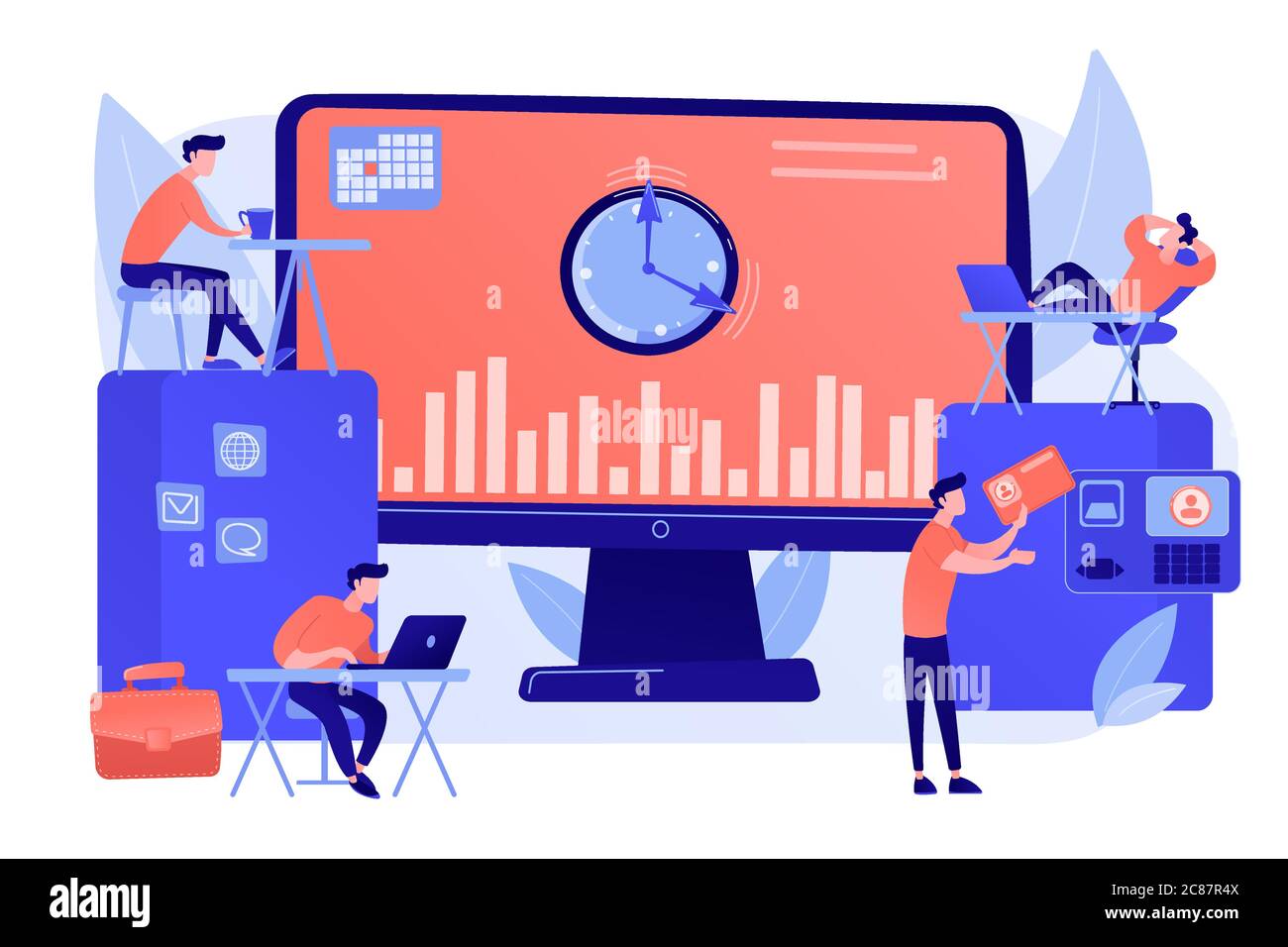 Illustration du vecteur de concept du système de suivi du temps et de la présence Illustration de Vecteur