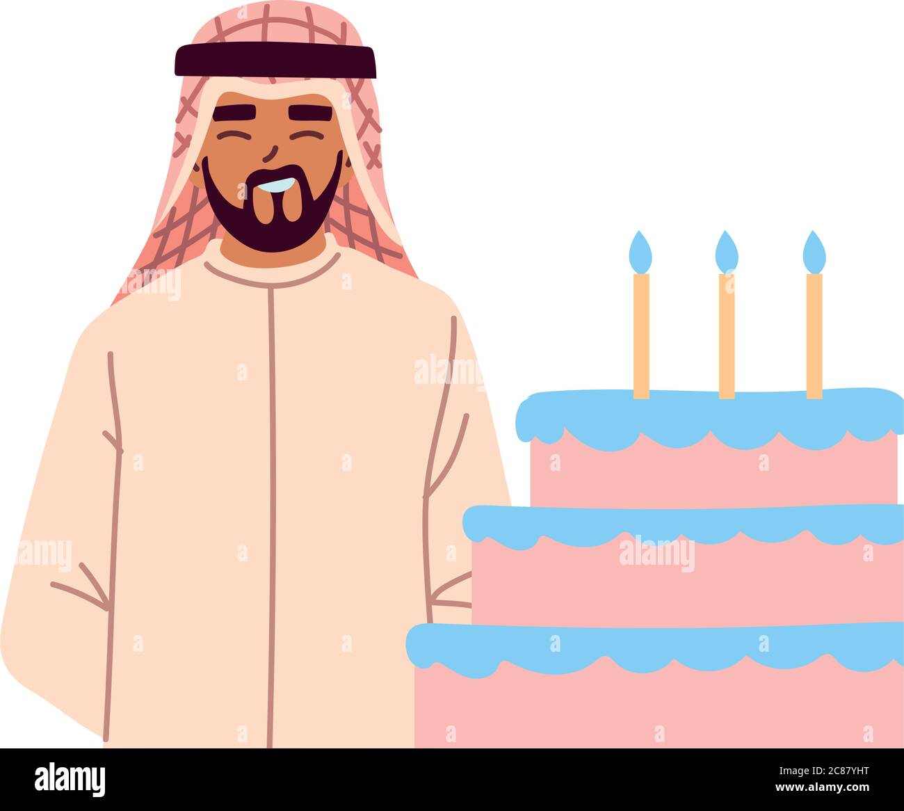 Dessin Anime D Homme Arabe Avec Motif Gateau D Anniversaire Heureux Personnage Masculin Personnes Medias Sociaux Humains Et Portrait Theme Illustration Vectorielle Image Vectorielle Stock Alamy
