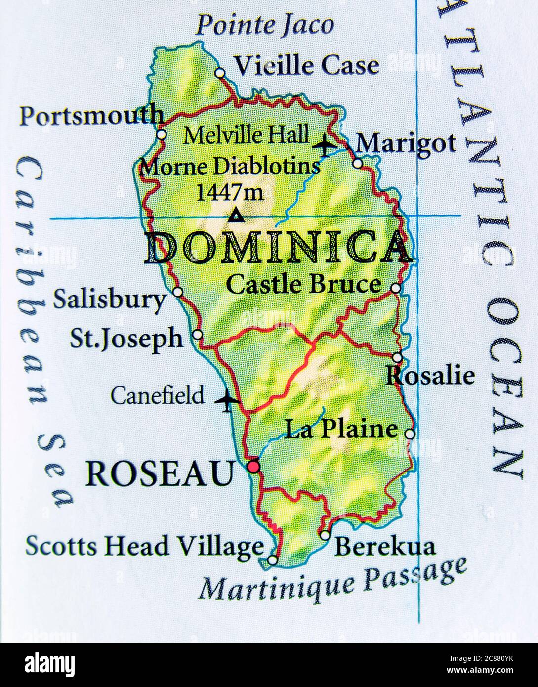 Carte géographique de la Dominique Banque D'Images