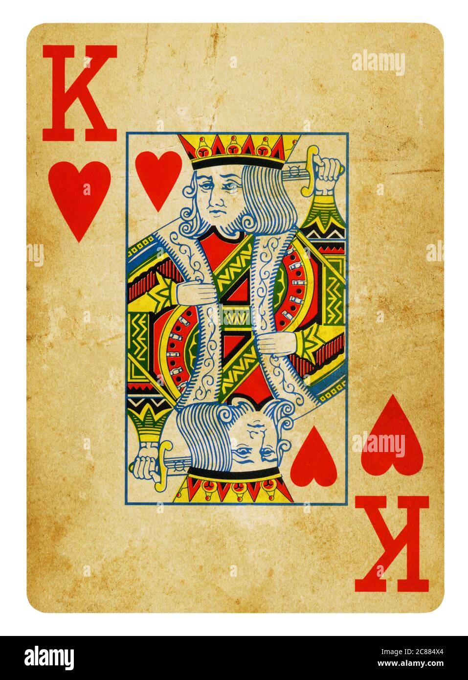 Roi de coeur Vintage playing card isolé sur blanc (chemin inclus) Banque D'Images