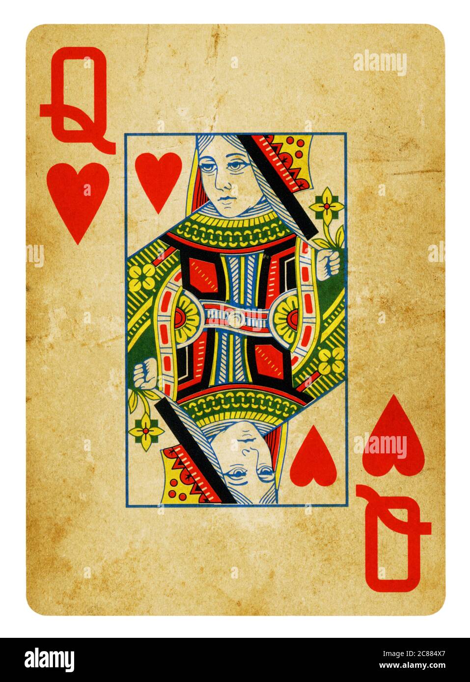 Reine de Coeur Vintage playing card isolé sur blanc (chemin inclus) Banque D'Images