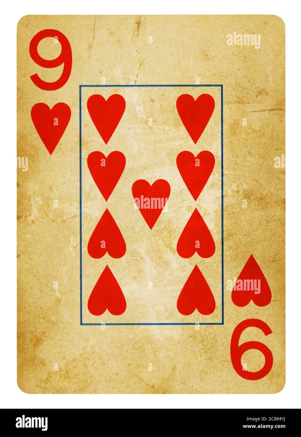 Neuf des coeurs Vintage playing card - isolated on white (chemin inclus) Banque D'Images
