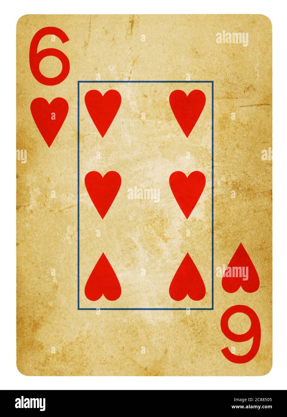 Six de coeur Vintage playing card - isolated on white (chemin inclus) Banque D'Images