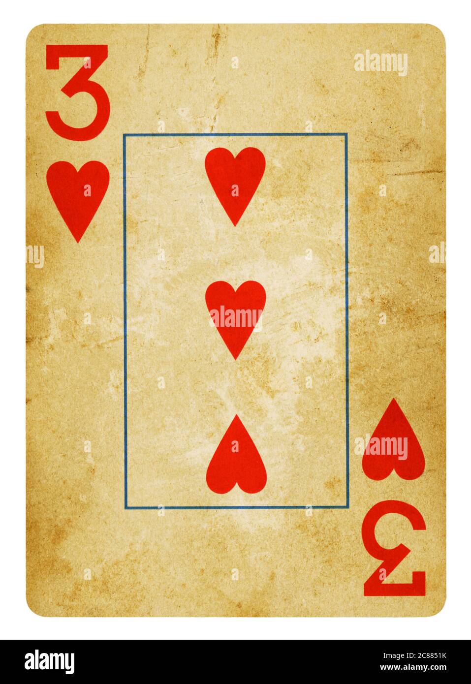 Trois des coeurs Vintage playing card - isolated on white (chemin inclus) Banque D'Images
