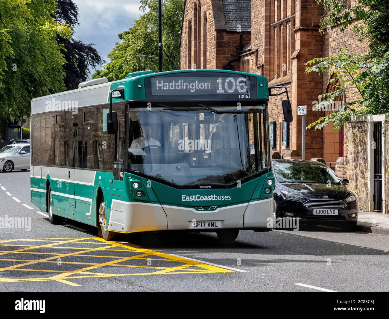 East Coast bus à court Street, Haddington, East Lothian, Écosse, Royaume-Uni. Banque D'Images