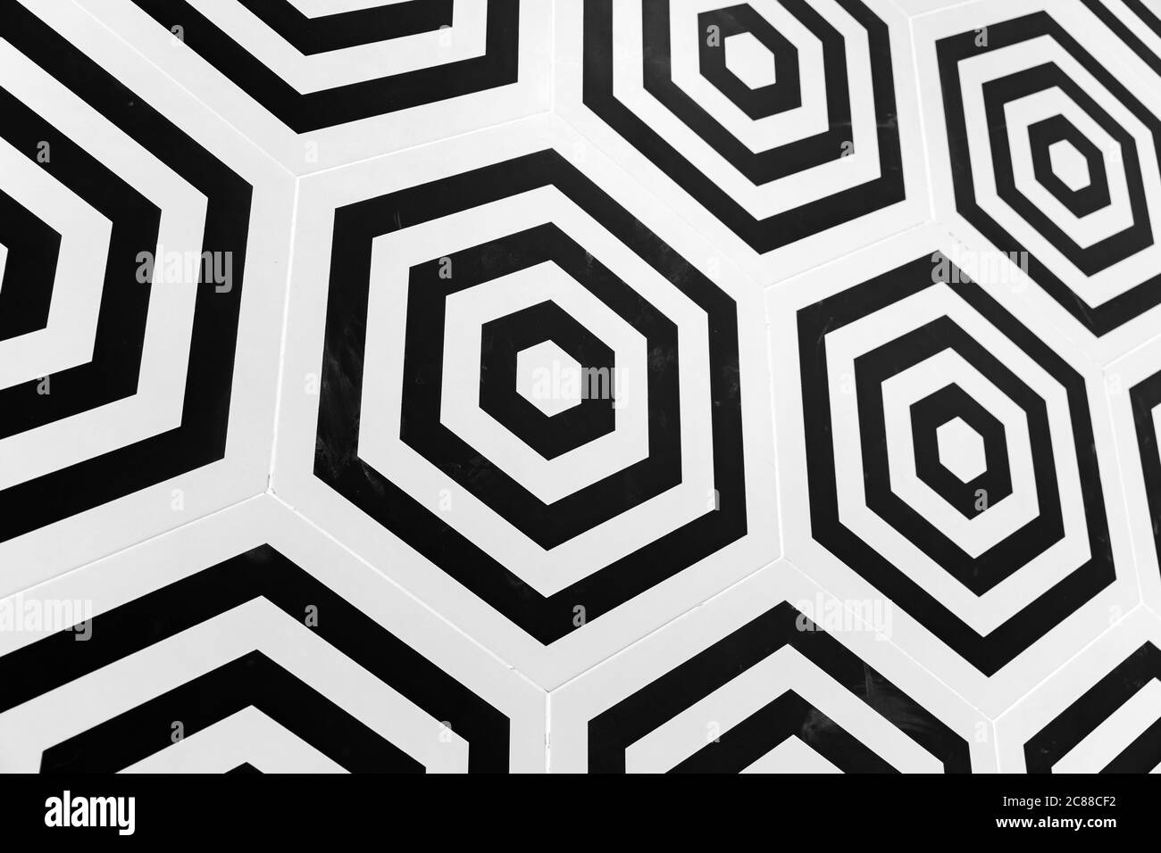 Carrelage décoratif, motif géométrique hexagonal abstrait noir et blanc, texture d'arrière-plan Banque D'Images