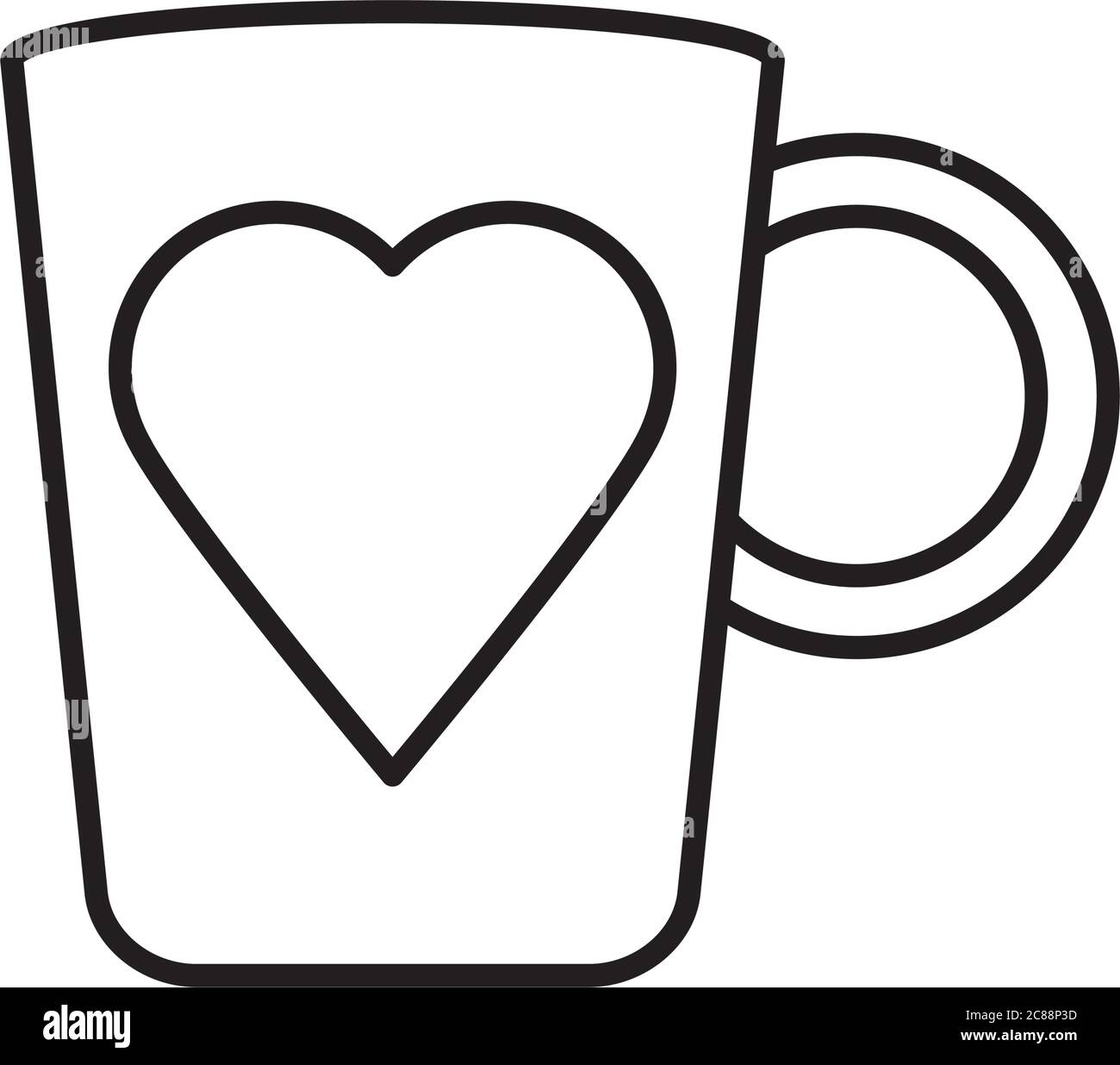 tasse à café avec icône en forme de coeur sur fond blanc, style de ligne, illustration vectorielle Illustration de Vecteur