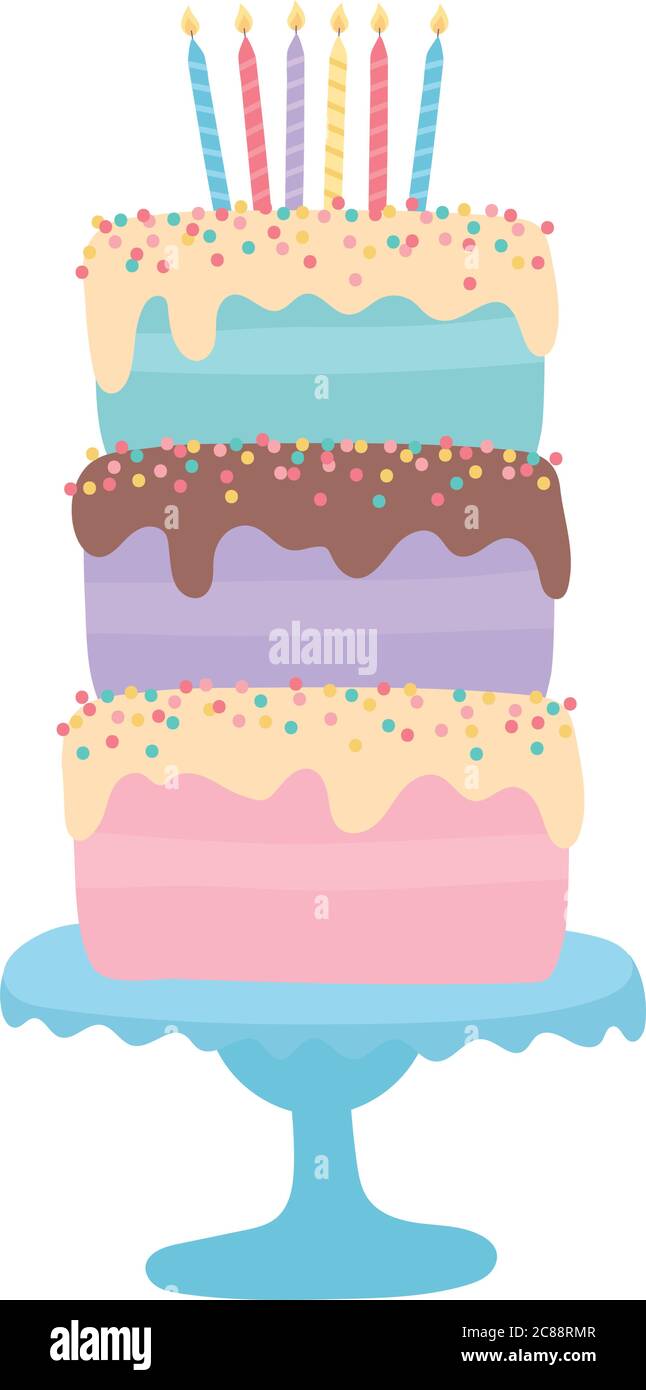 Gateau D Anniversaire Joyeux Avec Bougies Dessin Anime Isole Icone Illustration Vectorielle Image Vectorielle Stock Alamy