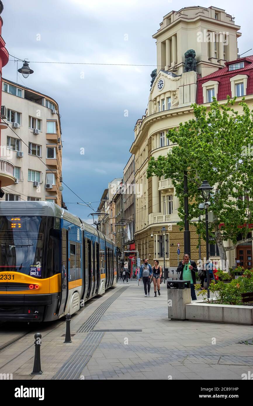 rue en tramway;Sofia Bulgarie; Banque D'Images