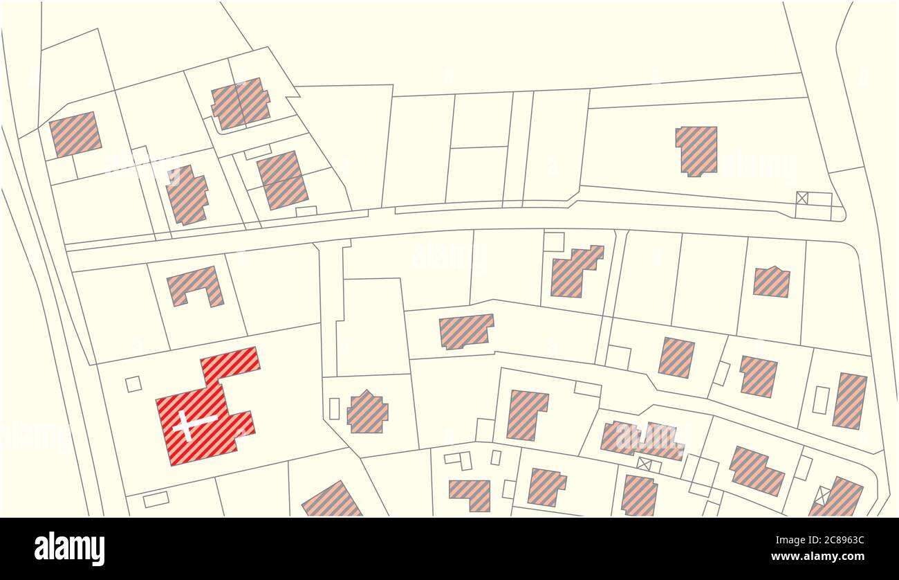 Carte cadastrale vectorielle imaginaire avec bâtiments et rues Illustration de Vecteur