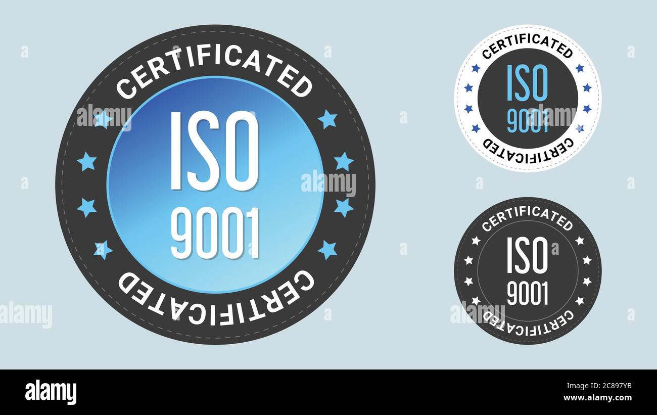 Illustration du vecteur de timbre certifié ISO 9001. Icône de certificat vectoriel. Combinaison vectorielle pour certificat en style plat. Illustration de Vecteur