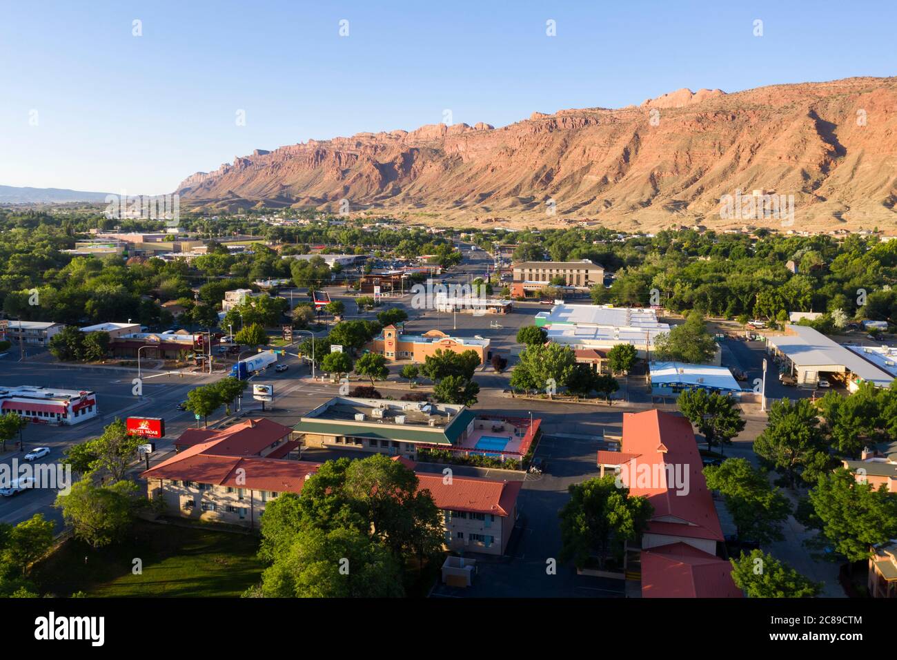 Vue aérienne sur le centre-ville de Moab, Utah Banque D'Images