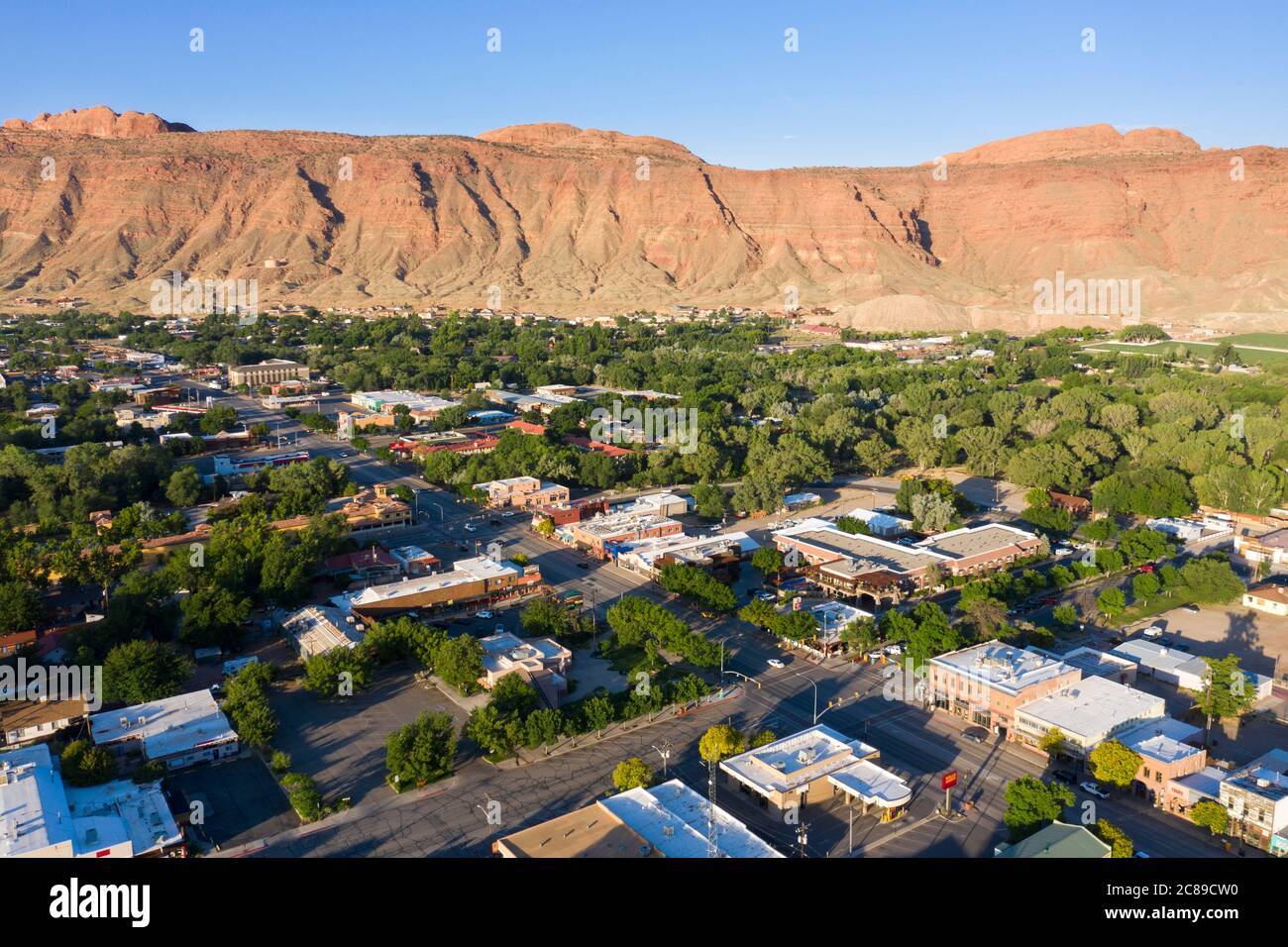 Vue aérienne sur le centre-ville de Moab, Utah Banque D'Images