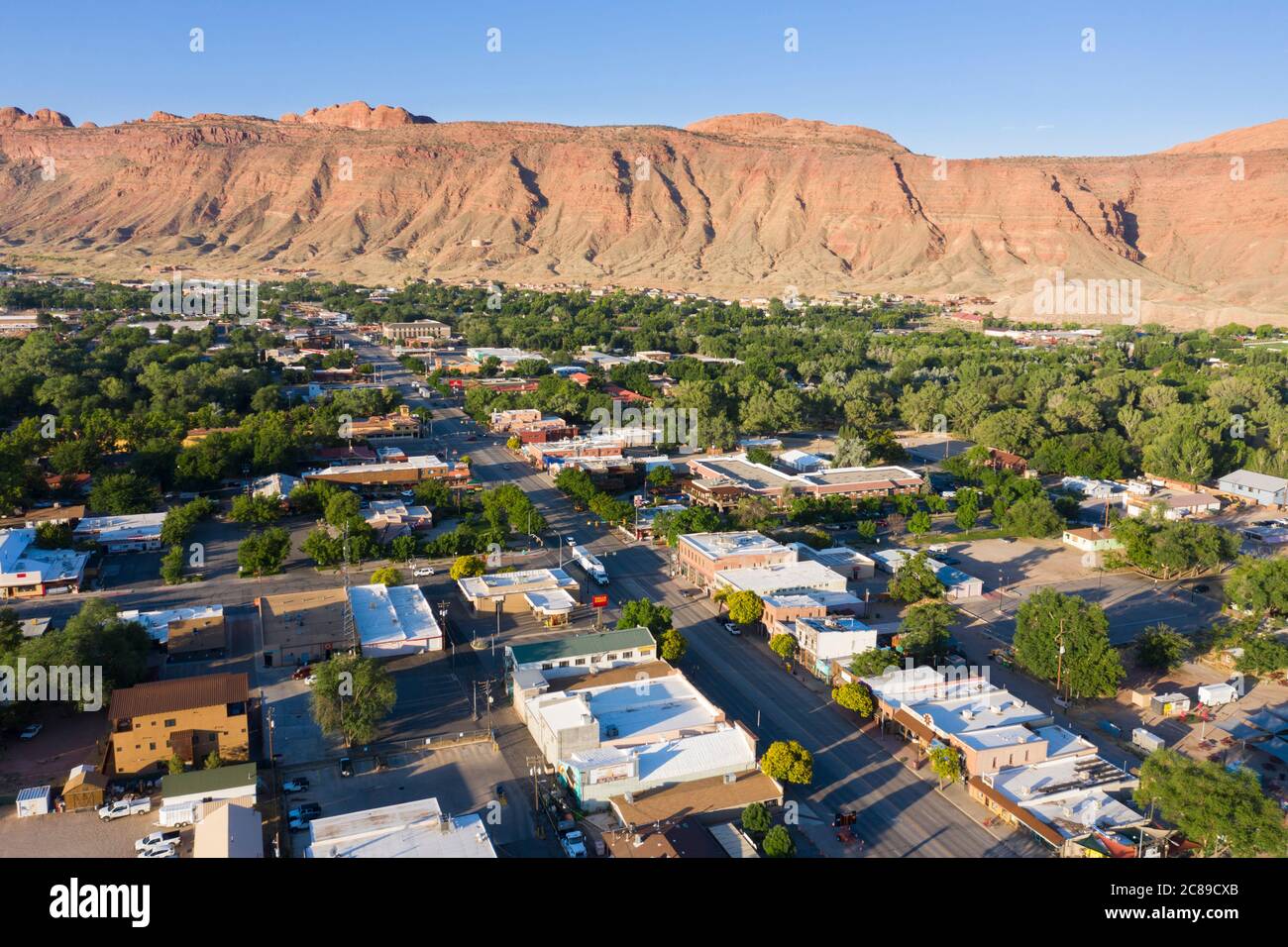 Vue aérienne sur le centre-ville de Moab, Utah Banque D'Images