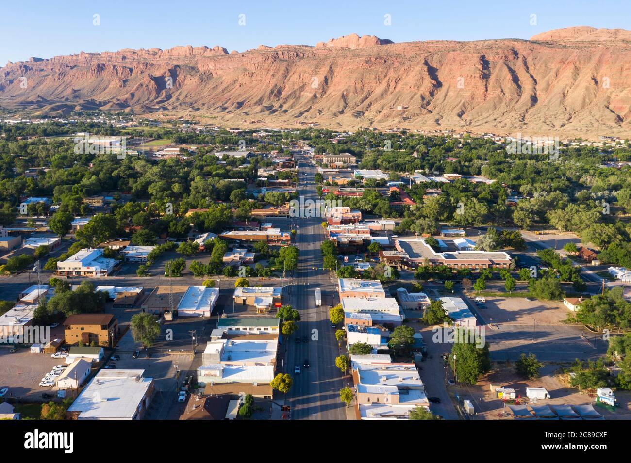 Vue aérienne sur le centre-ville de Moab, Utah Banque D'Images