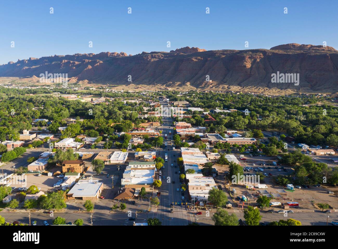 Vue aérienne sur le centre-ville de Moab, Utah Banque D'Images