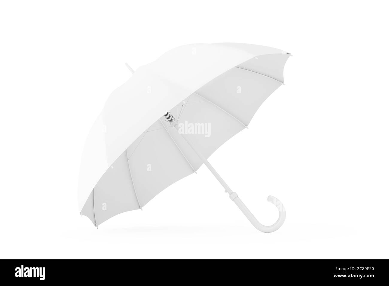 Parapluie blanc à motif toile de fond blanc. Rendu 3d Banque D'Images