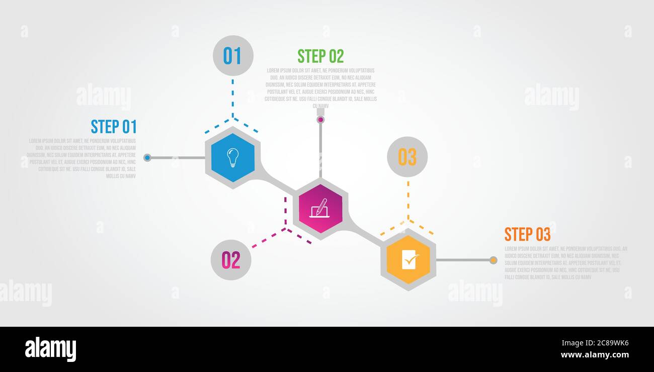 Modèle d'infographie avec illustration vectorielle du logo marketing commercial en 3 étapes pour la conception du workflow Illustration de Vecteur