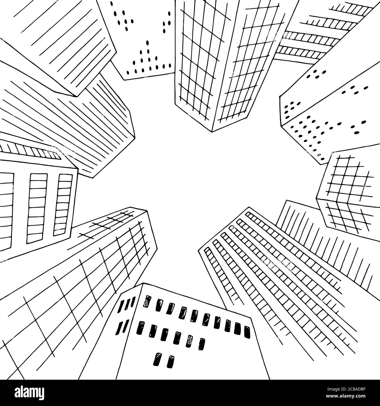 Recherche de ville graphique noir blanc paysage urbain dessin vecteur d'illustration Illustration de Vecteur