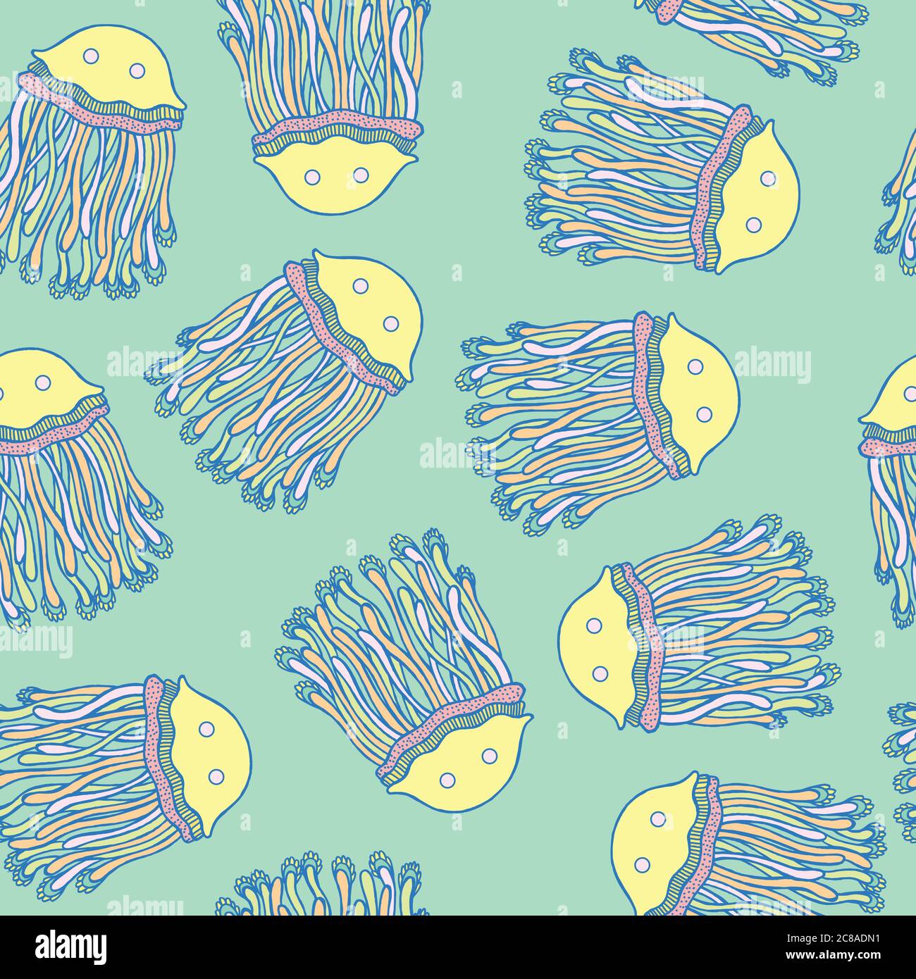 Kawaii motif jellyfish, dessin de papier peint de cartoon medusa. Illustration de Vecteur